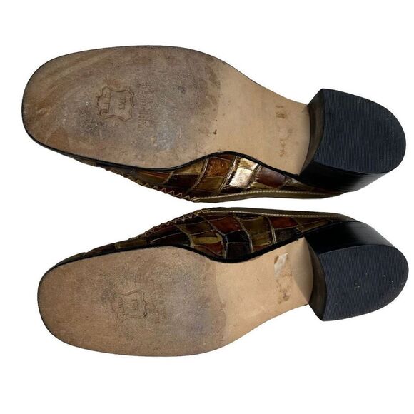 Stuart Weitzman Womens Crocodile Patent Leather Block Heel Mule Shoes Brown - Picture 7 of 8